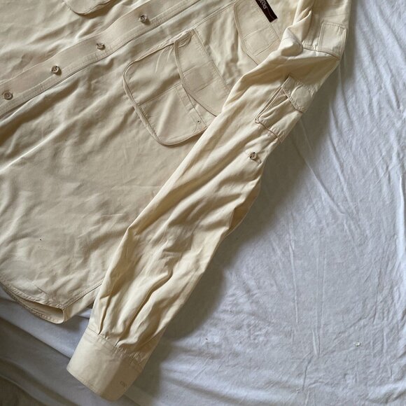Orvis Mens Beige Long Sleeve Button-Up Shirt Utility Pockets Size L Hunting 100% - Picture 8 of 12